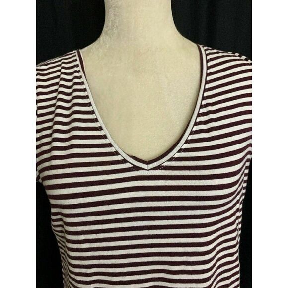 Zara Womens Purple Plum White Striped Short Sleeve Top T Shirt V Neck Small - Picture 2 of 6